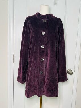 J.Jill Corduroy Whimsigoth Vamp Velvet Button Front Jacket Burgundy Women Sz XL